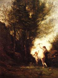 camille corot A Nymph Playing with Cupid(Salon of 1857)